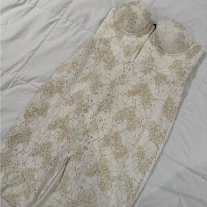 NBD Revolve Lace Strapless Dress - Cream & Gold